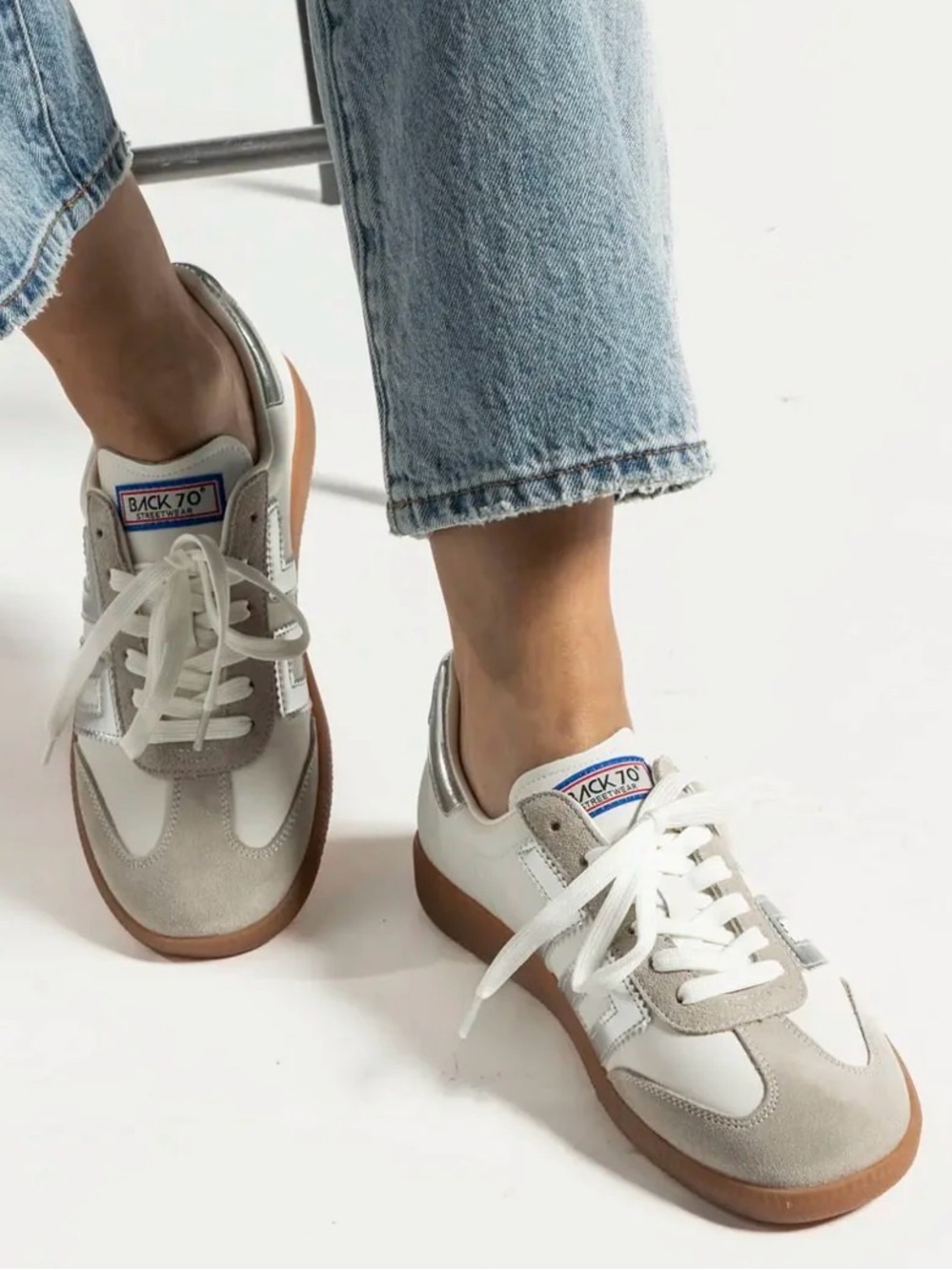 Women's White & Light Gray Retro Sneaker
